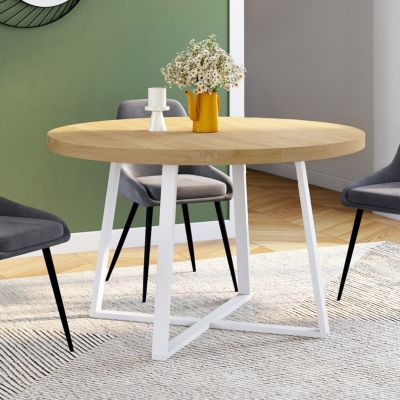Table à manger fixe ronde SELMA 4-6 personnes bois et blanc 110 cm