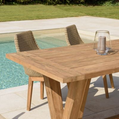 Table à manger jardin 220x100cm teck recyclé pieds en V inversé