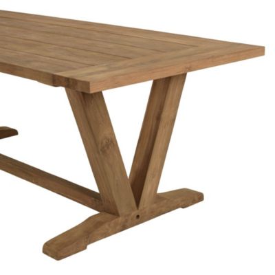 Table à manger jardin 220x100cm teck recyclé pieds en V inversé