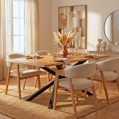 Table à manger MONTANA 180x90 CM- 8 personnes/ Plateau décor Chêne et Pieds métal noir