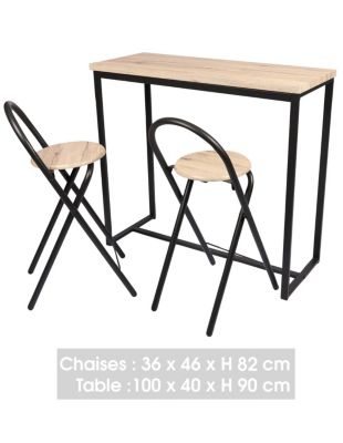 Table à manger murale avec 2 chaises idéal petit espace - 100x40xH90cm - Couleur chêne