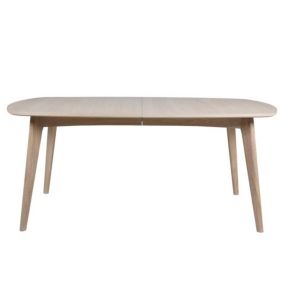 Table à manger ovale en bois blanchi avec 2 allonges L180/270 - MARTINE