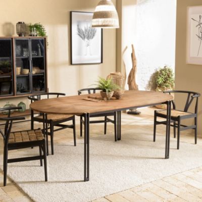 Table à manger ovale plateau bois de teck recyclé L200
