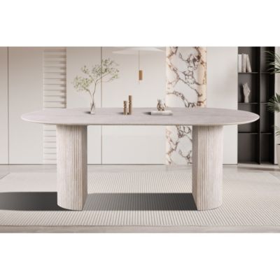 Table à manger ovale VAGOS  200 x 100 cm  Coloris travertin  Design contemporain effet pierre