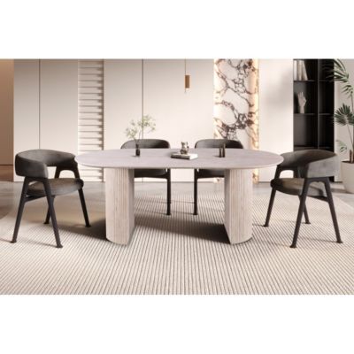 Table à manger ovale VAGOS  200 x 100 cm  Coloris travertin  Design contemporain effet pierre