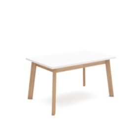 Table à manger, pour 6 personnes, 140x90x75cm, Pieds en bois, couleur Blanc