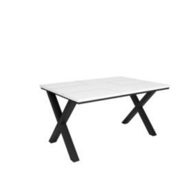 Table à manger, pour 6 personnes, 140x90x75cm, Robuste et stable, couleur Blanc, Style industriel