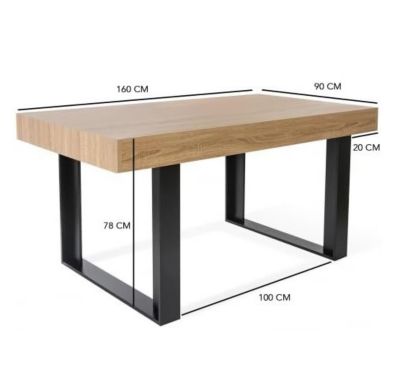 Table à Manger Rectangle 6 Personnes Bois et Noir 160 cm