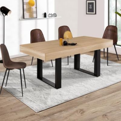 Table à Manger Rectangle 6 Personnes Bois et Noir 160 cm