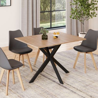 Table à manger rectangle ALIX 6 personnes pied araignée bois et noir 110 cm