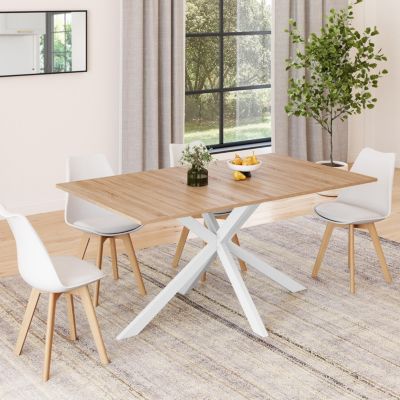 Table à manger rectangle ALIX 8 personnes pied araignée bois et blanc 160 cm