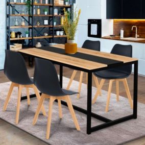 Table à manger rectangle DOVER 6 personnes bande centrale noire design industriel 120 cm