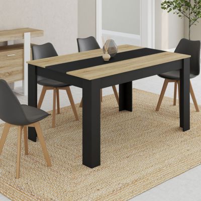 Table à manger rectangle GEORGIA 6 personnes noire et imitation hêtre 140 x 80 cm