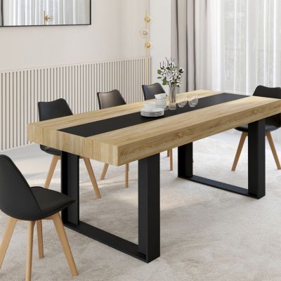 Table à manger rectangle PHOENIX 8 personnes bois et noir bande centrale noire 200 cm