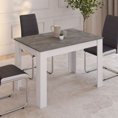 Table à manger rectangle ROZY 4 personnes blanc plateau effet béton 110 cm
