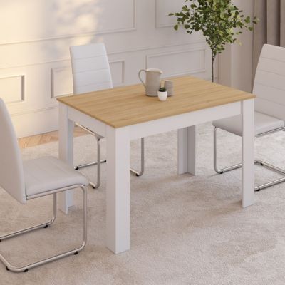 Table à manger rectangle ROZY 4 personnes blanc plateau façon hêtre 110 cm