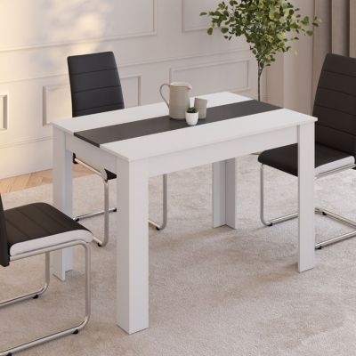 Table à manger rectangle ROZY 4 personnes blanche et grise 110 cm
