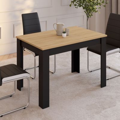 Table à manger rectangle ROZY 4 personnes noire plateau façon hêtre 110 cm