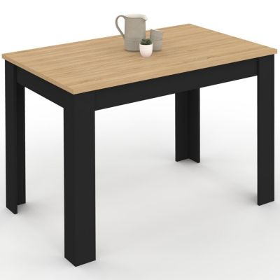 Table à manger rectangle ROZY 4 personnes noire plateau façon hêtre 110 cm