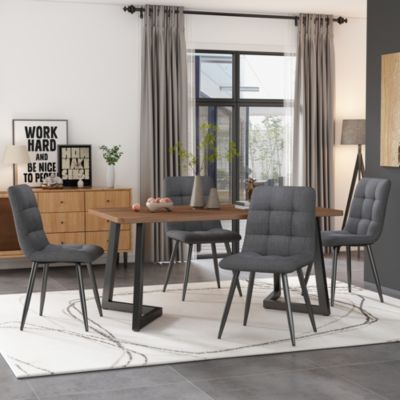 Table à Manger Rectangulaire avec Plateau Bois et Pieds Métal, 117x68x75 cm, Marron/Noir