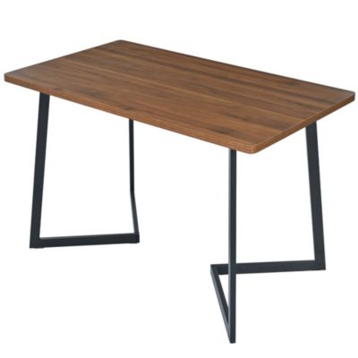 Table à Manger Rectangulaire avec Plateau Bois et Pieds Métal, 117x68x75 cm, Marron/Noir