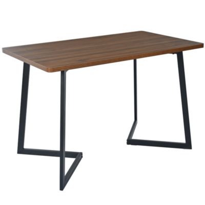 Table à Manger Rectangulaire avec Plateau Bois et Pieds Métal, 117x68x75 cm, Marron/Noir