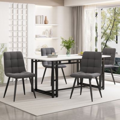 Table à Manger Rectangulaire, Plateau MDF Blanc et Pieds Métal Noir, design Moderne, 140x80x74 cm, Noir et Blanc