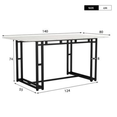 Table à Manger Rectangulaire, Plateau MDF Blanc et Pieds Métal Noir, design Moderne, 140x80x74 cm, Noir et Blanc