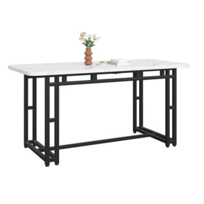 Table à Manger Rectangulaire, Plateau MDF Blanc et Pieds Métal Noir, design Moderne, 140x80x74 cm, Noir et Blanc