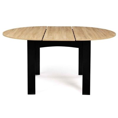 Table à Manger Ronde 4-6 Personnes Extensible Noir + Plateau Bois