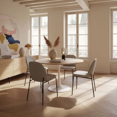 Table à manger ronde 4 personnes D100 cm bois  Oviala