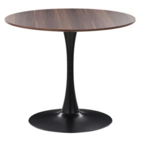 Table à manger ronde 90 cm bois foncé / support noir BOCA