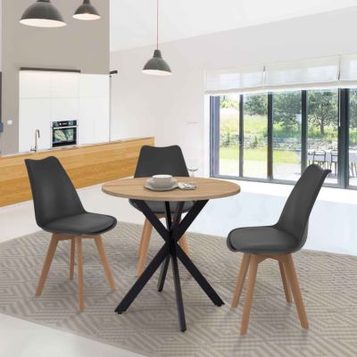 Table à manger ronde ALIX 4 personnes pied araignée bois et noir 80 cm