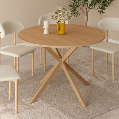 Table à manger ronde ALIX 6 personnes pied araignée bois effet hêtre 110 cm