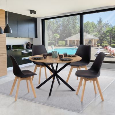 Table à manger ronde ALIX 6 personnes pied araignée bois et noir 110 cm