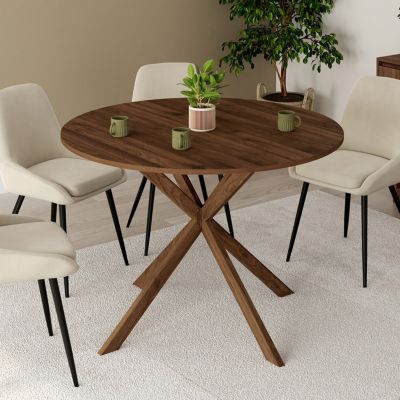 Table à manger ronde ALIX 6 personnes pied araignée noyer 110 cm