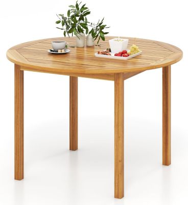 Table à Manger Ronde en Bois Acacia Grande Table de Cuisine pour 4 Personnes avec Plateau à Lattes Table Ronde Classique