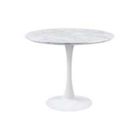 Table à manger ronde MANAGA - 4 personnes - MDF Blanc Effet Marbre