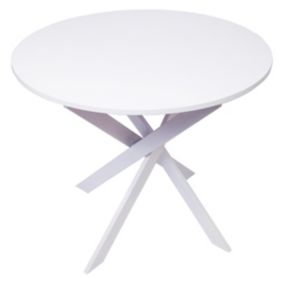 Table à manger ronde ZEN 90x90x77cm, jusqu'à 4 personnes, couleur blanc mat, Pieds métalliques blanc laqué mat