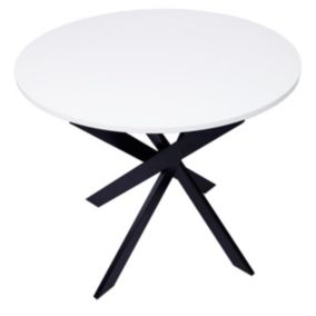 Table à manger ronde ZEN 90x90x77cm, jusqu'à 4 personnes, couleur blanc mat, Pieds métalliques noir laqué mat