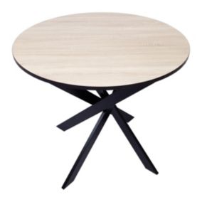 Table à manger ronde ZEN 90x90x77cm, jusqu'à 4 personnes, couleur chêne et noir, Pieds métalliques noir laqué mat