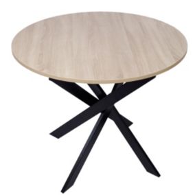 Table à manger ronde ZEN 90x90x77cm, jusqu'à 4 personnes, couleur chêne, Pieds métalliques noir laqué mat