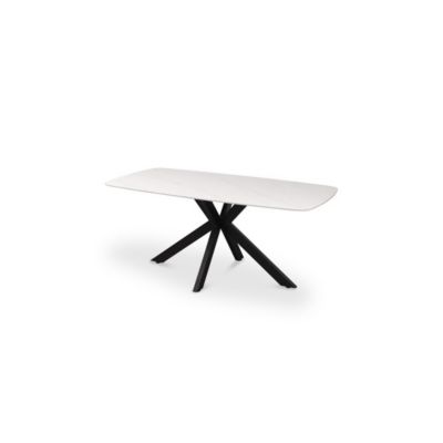 Table à manger VINCI longueur 180cm avec plateau de 10mm en pierre effet marbre blanc