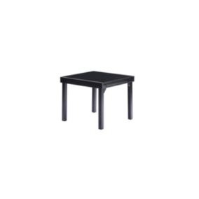 Table Modulo 4/8 personnes structure en aluminium noire, plateau en verre noir