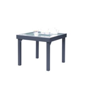 Table Modulo 4/8 personnes structure grise en aluminium, plateau en verre semi-transparent
