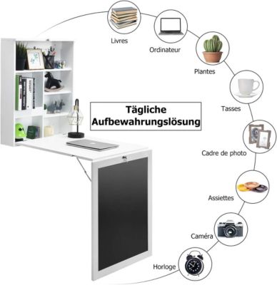 Table Murale Rabattable Pliable avec Compartiment Integree et Tableau Gain de Place comme Bureau dOrdinateur