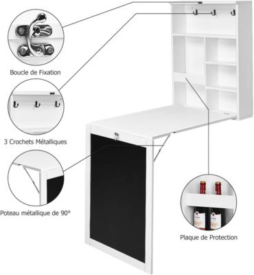 Table Murale Rabattable Pliable avec Compartiment Integree et Tableau Gain de Place comme Bureau dOrdinateur