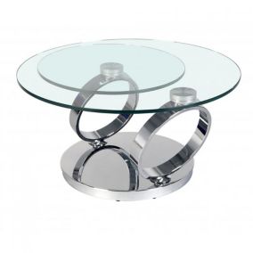 Table OLYMPE plateaux pivotants en verre et piètement CHROME EDACONCEPT