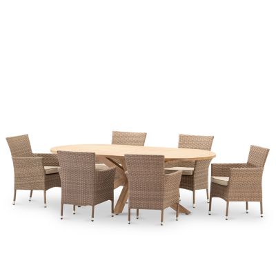 Table ovale 220x115 et 6 chaises en rotin synthétique - Siena & Bolonia