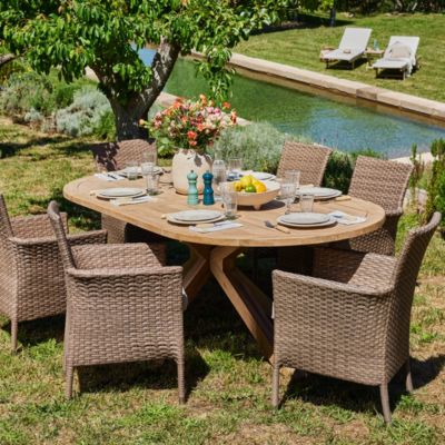 Table ovale 220x115 et 6 chaises en rotin synthétique - Siena & Bolonia